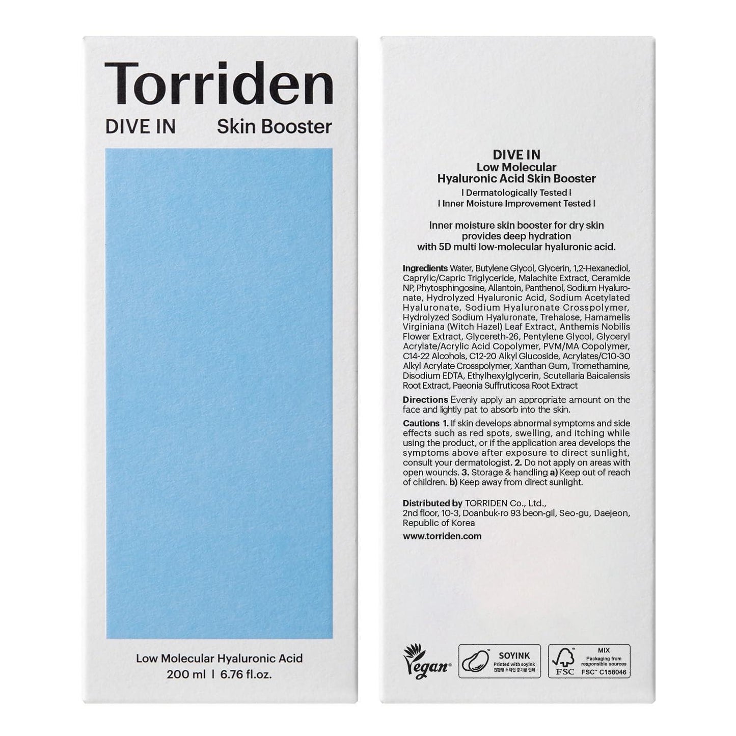 Torriden – DIVE IN Toner à l’Acide Hyaluronique Bas Poids Moléculaire 300 ml