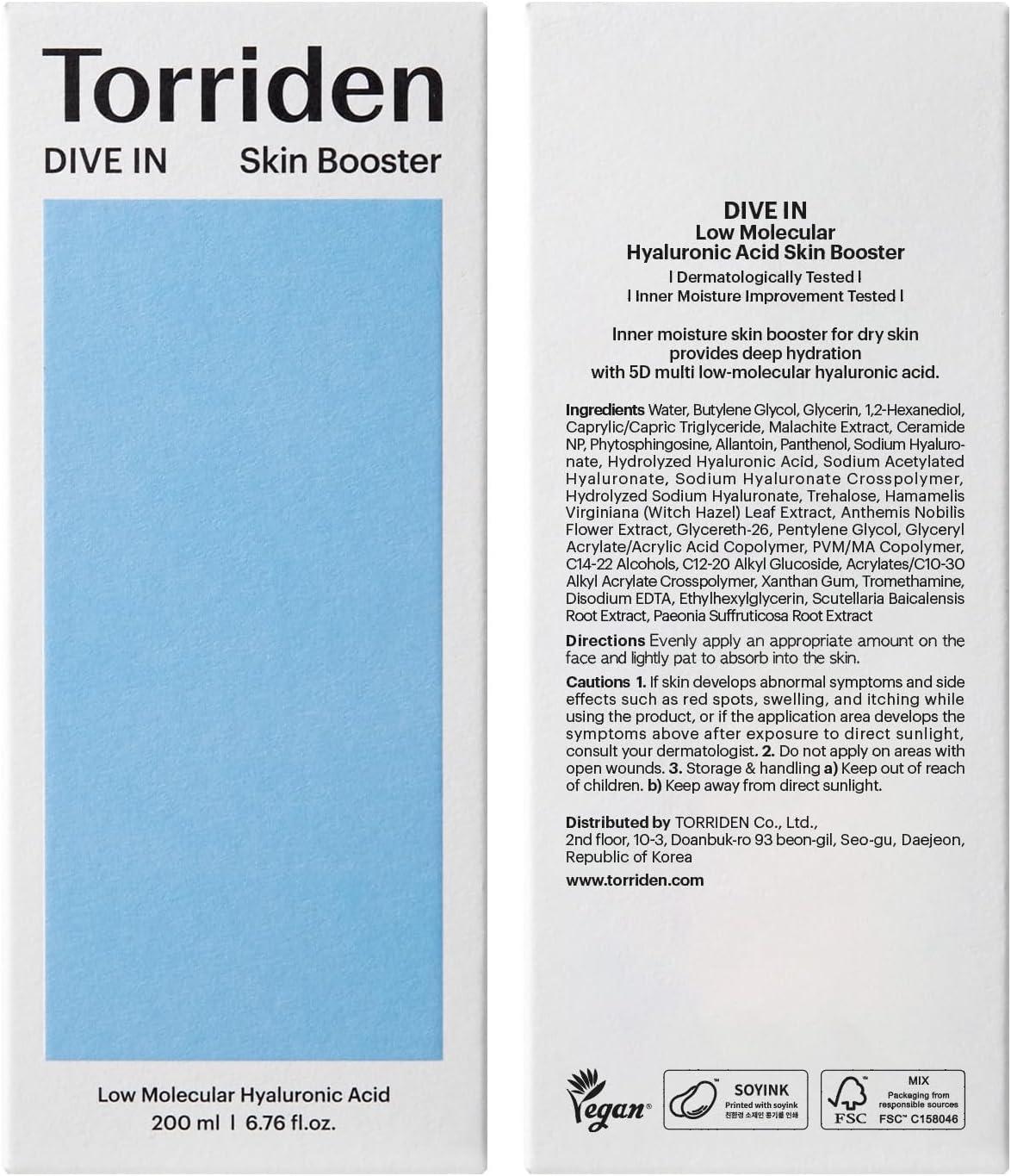 Torriden – DIVE IN Skin Booster à l'Acide Hyaluronique Bas Poids Moléculaire 200 ml