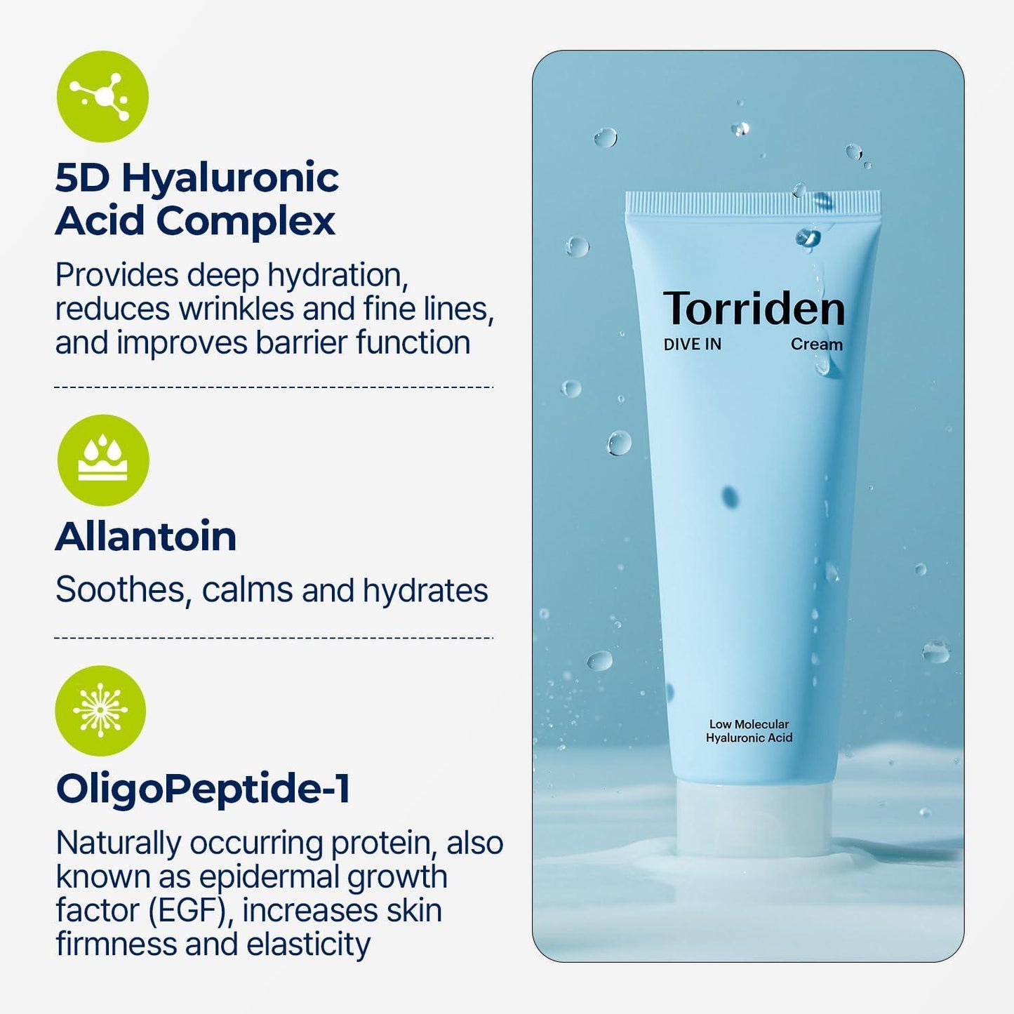 Torriden – DIVE IN Crème Hydratante à l’Acide Hyaluronique Bas Poids Moléculaire 80 ml