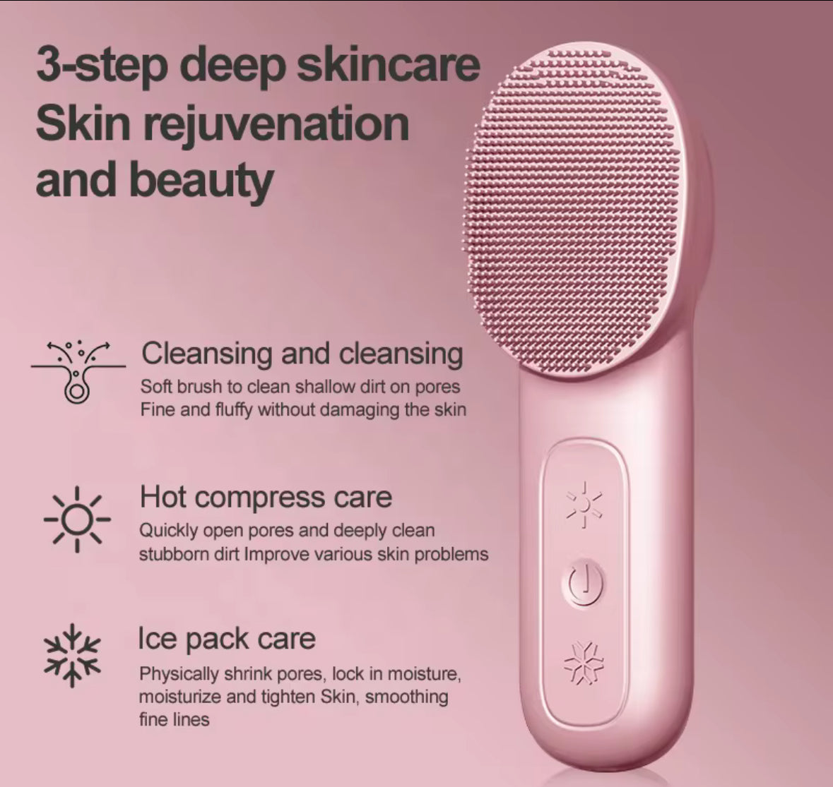 Brosse Nettoyante Visage Électrique 3-en-1 | Nettoyage + Chaleur + Froid