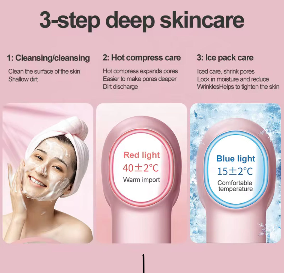 Brosse Nettoyante Visage Électrique 3-en-1 | Nettoyage + Chaleur + Froid